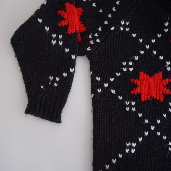Vintage Busani Knit Sweater Black Red Maple Leaf Cabincore Retro Ski L - Picture 8 of 11